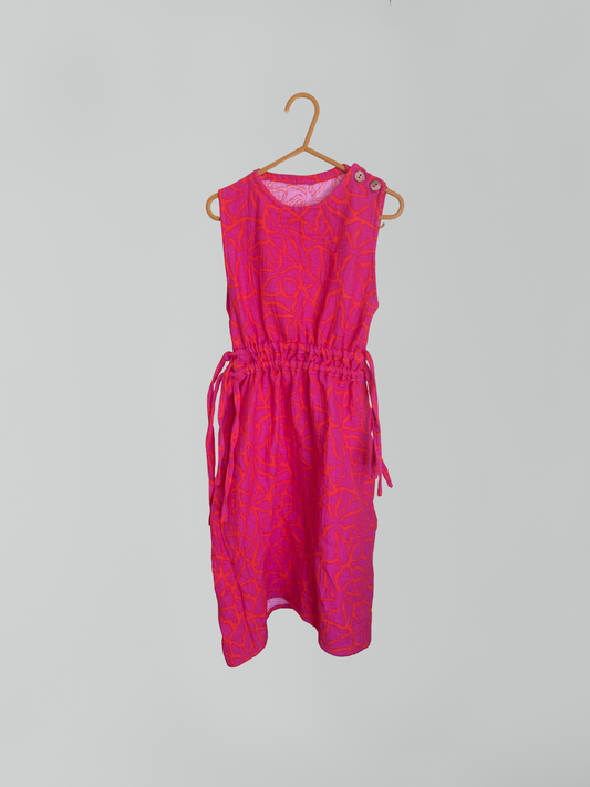 Schulterfreies Kleid mit Schleifen, Kleid - Musselin, pink flowers