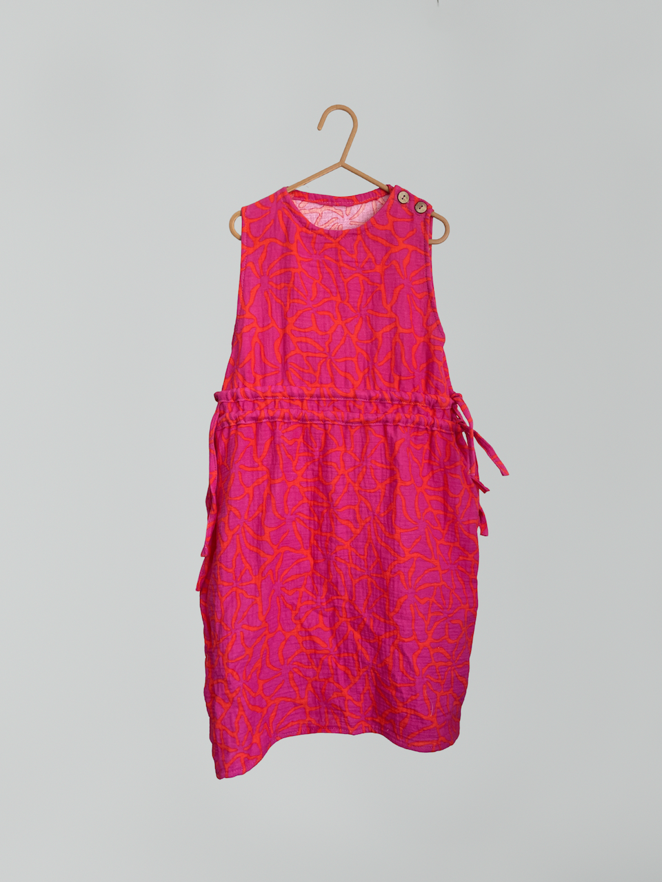 Schulterfreies Kleid mit Schleifen, Kleid - Musselin, pink flowers