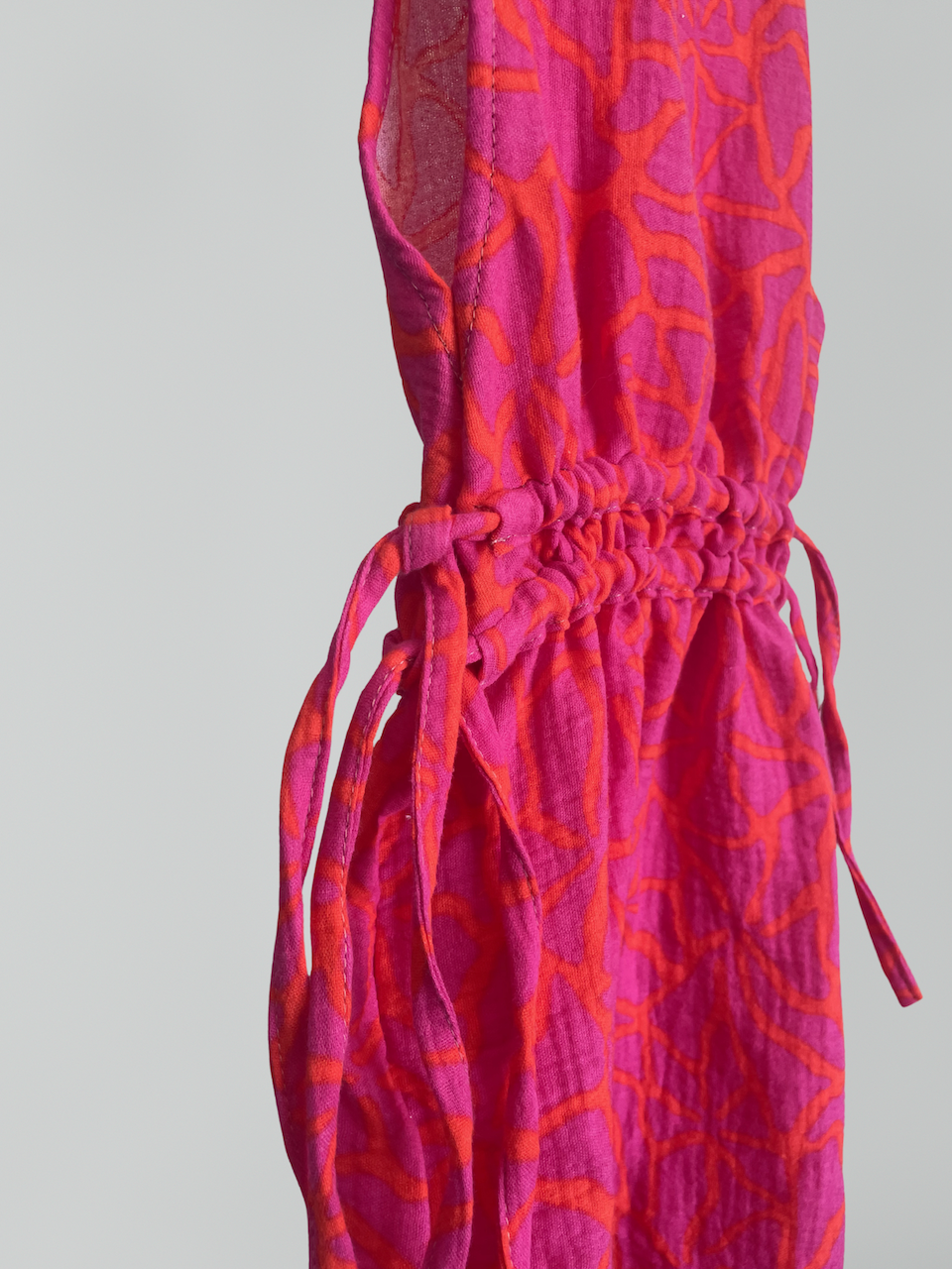 Schulterfreies Kleid mit Schleifen, Kleid - Musselin, pink flowers