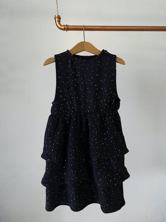 Musselin gestuftes Kinder Kleid - Midnight Gold