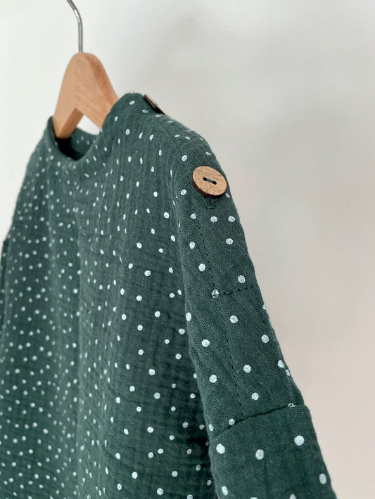 Musselin Oversize Kleid, tanne dots